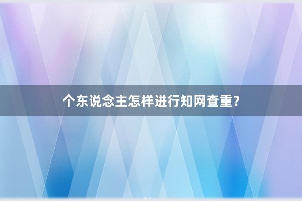 个东说念主怎样进行知网查重？
